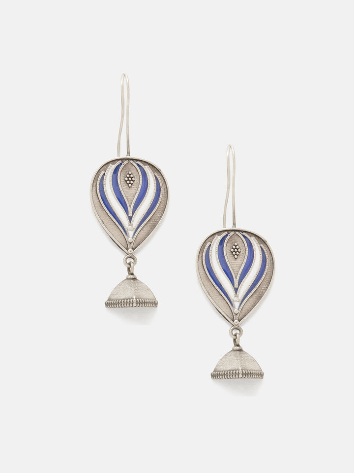 Priyaasi Silver Plated Blue Oxidized Drop Earrings