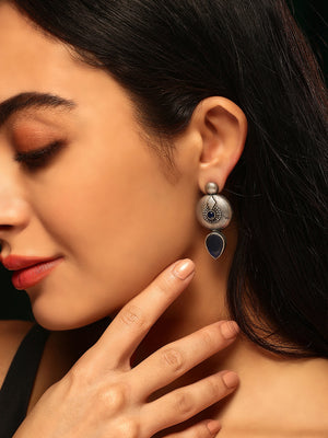 Priyaasi Silver Plated Blue Sapphire Drop Earrings