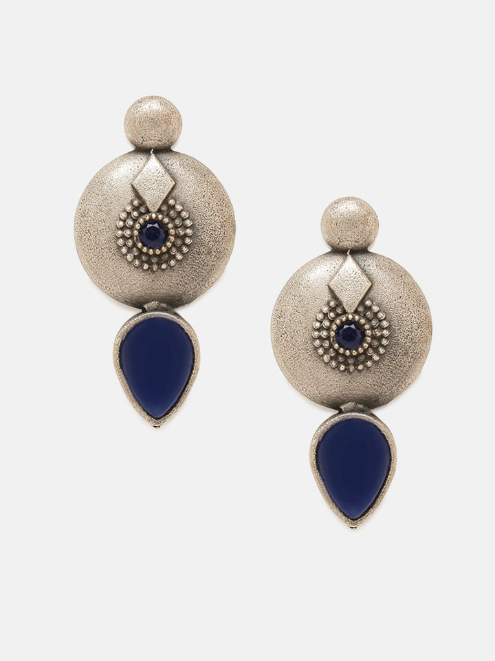 Priyaasi Silver Plated Blue Sapphire Drop Earrings