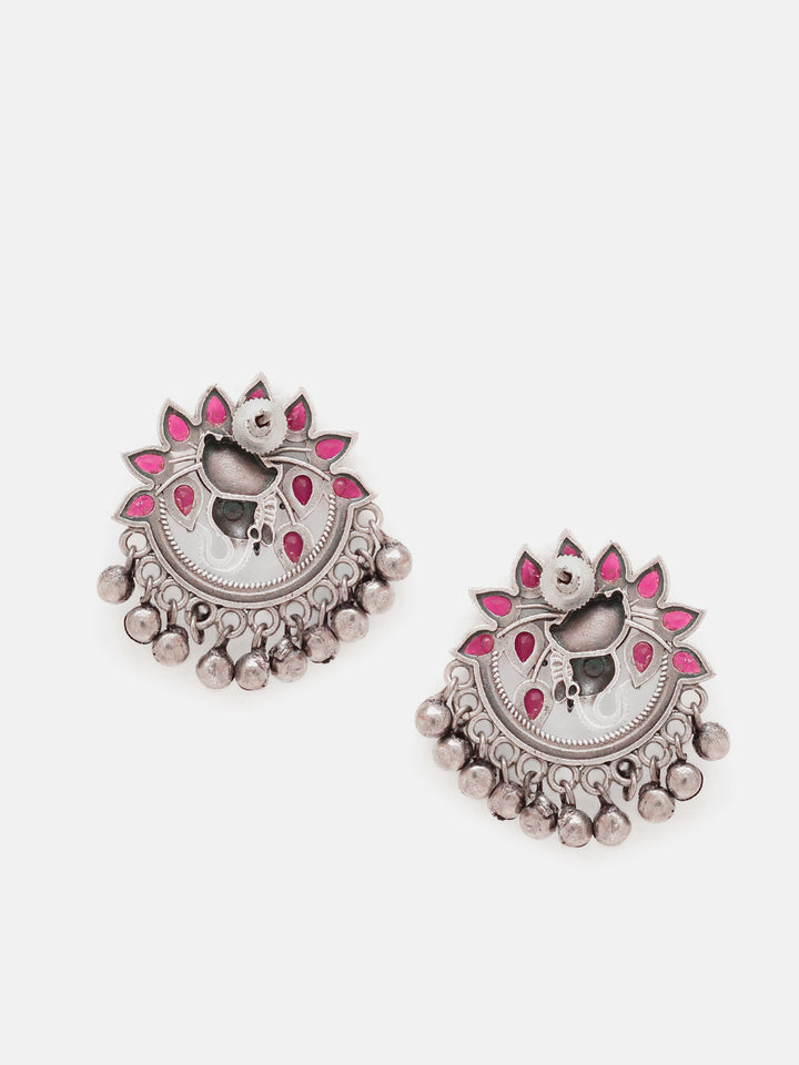 Priyaasi Silver Plated Red Ruby Oxidized Chandbali Earrings