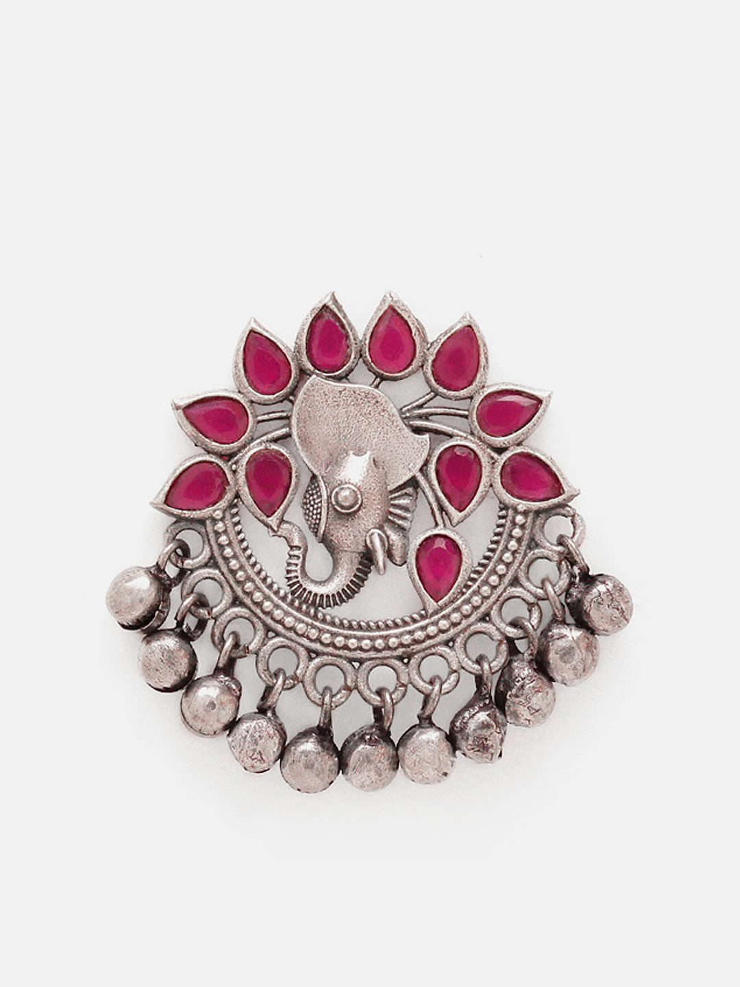 Priyaasi Silver Plated Red Ruby Oxidized Chandbali Earrings