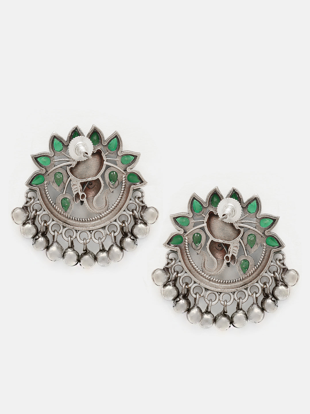 Priyaasi Silver Plated Green Emarld Oxidized Chandbali Earrings