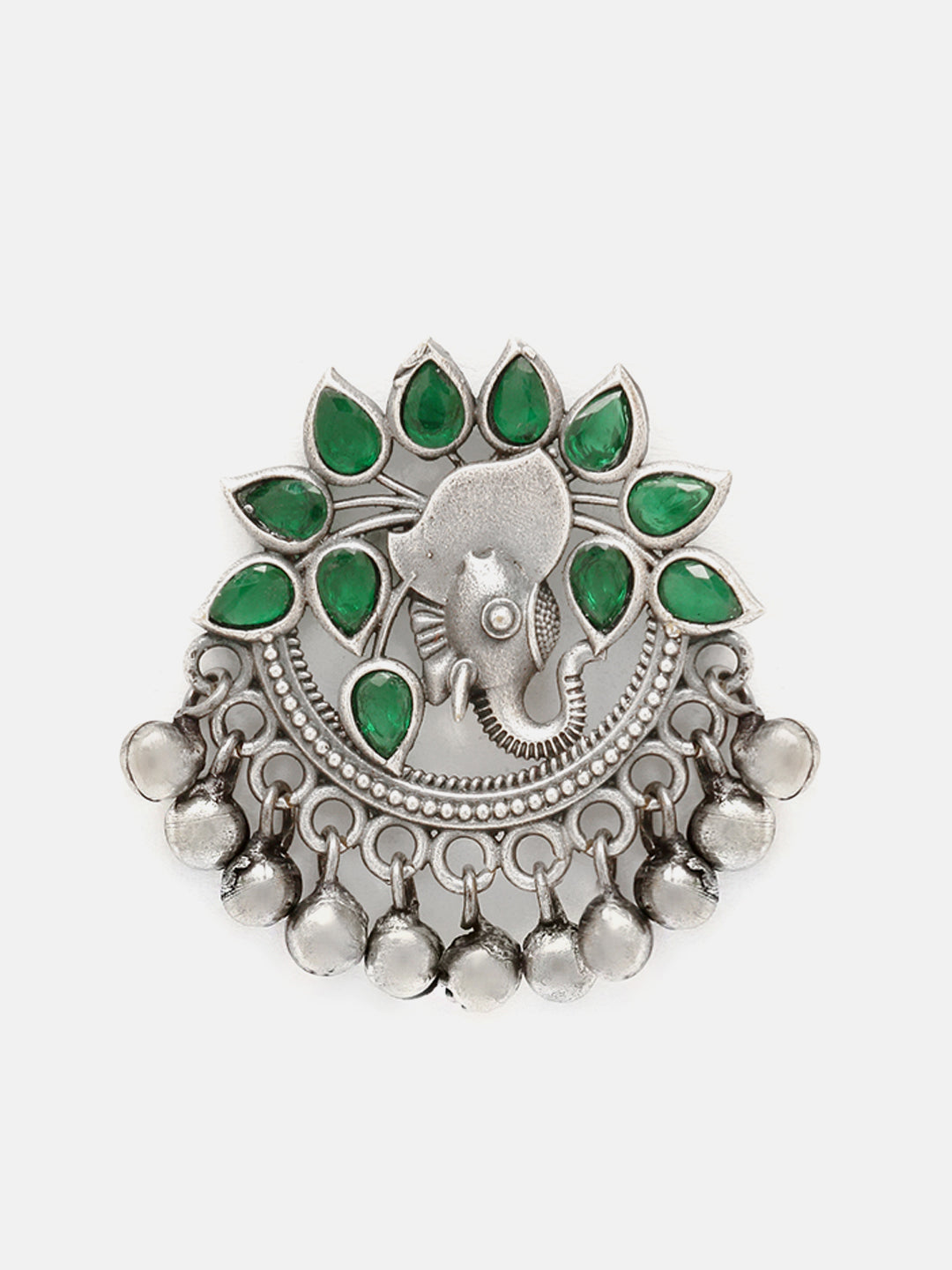 Priyaasi Silver Plated Green Emarld Oxidized Chandbali Earrings