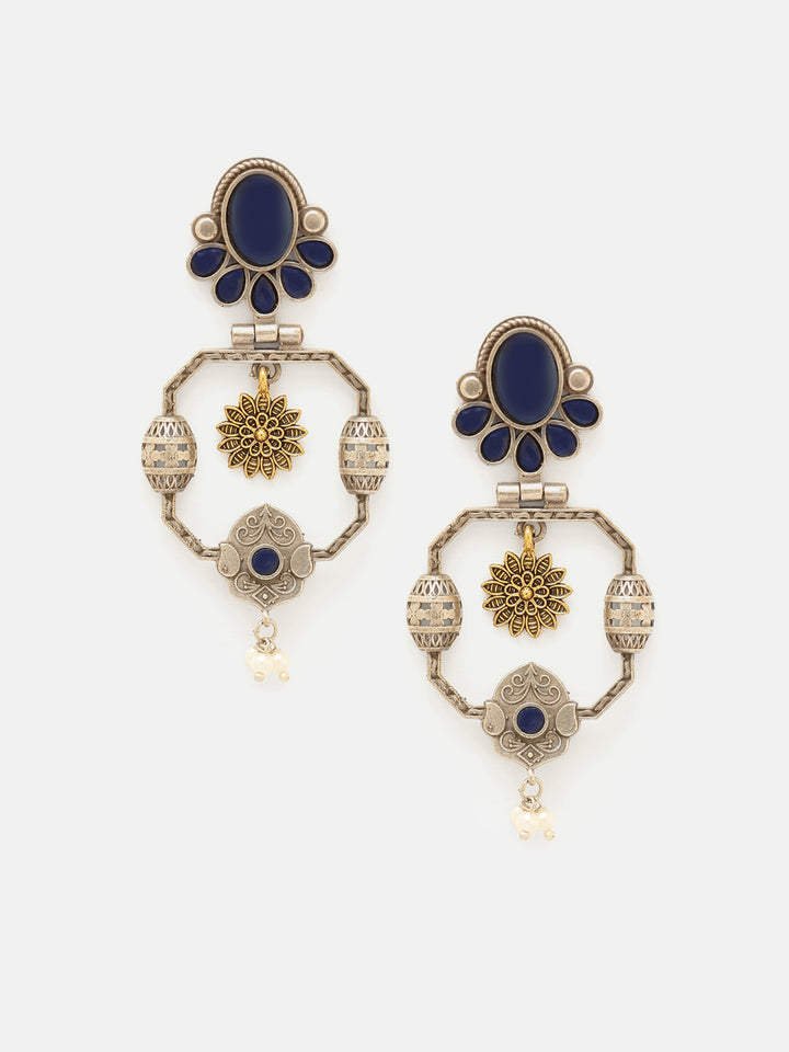 Priyaasi Silver Plated Blue Oxidized Kemp Drop Earrings