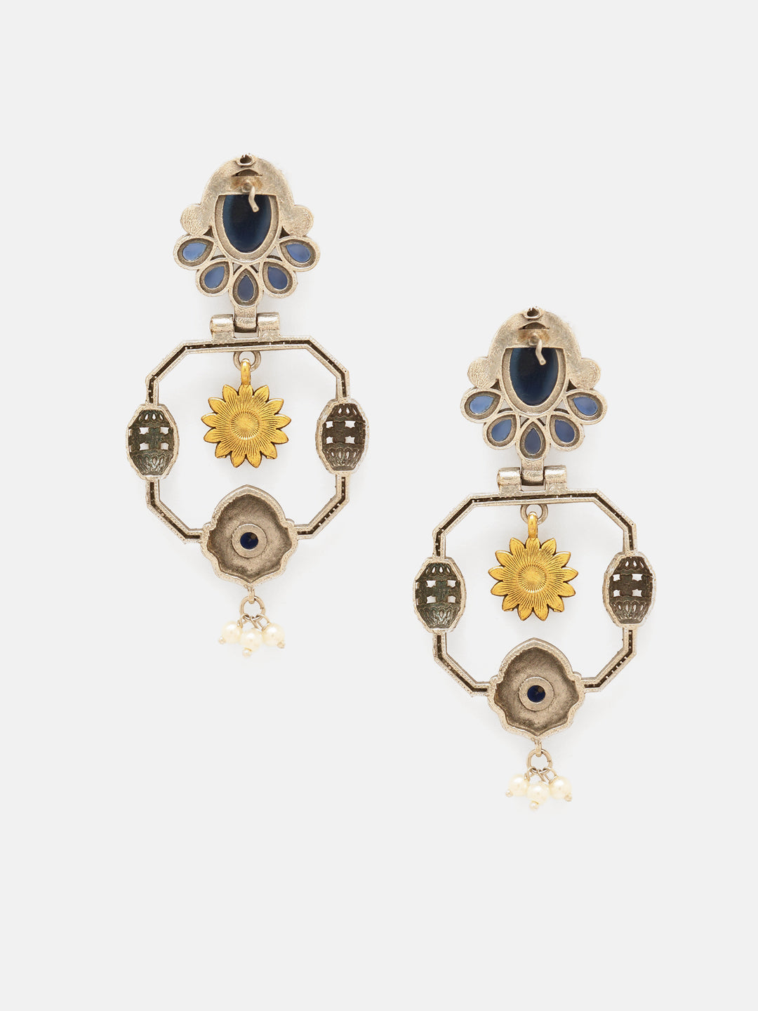 Priyaasi Silver Plated Blue Oxidized Kemp Drop Earrings