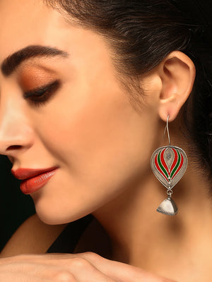 Priyaasi Silver Plated Red Oxidized Balloon Shaped Drop Earrings