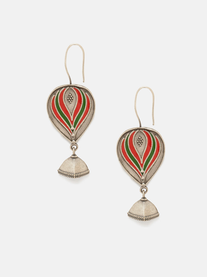 Priyaasi Silver Plated Red Oxidized Balloon Shaped Drop Earrings