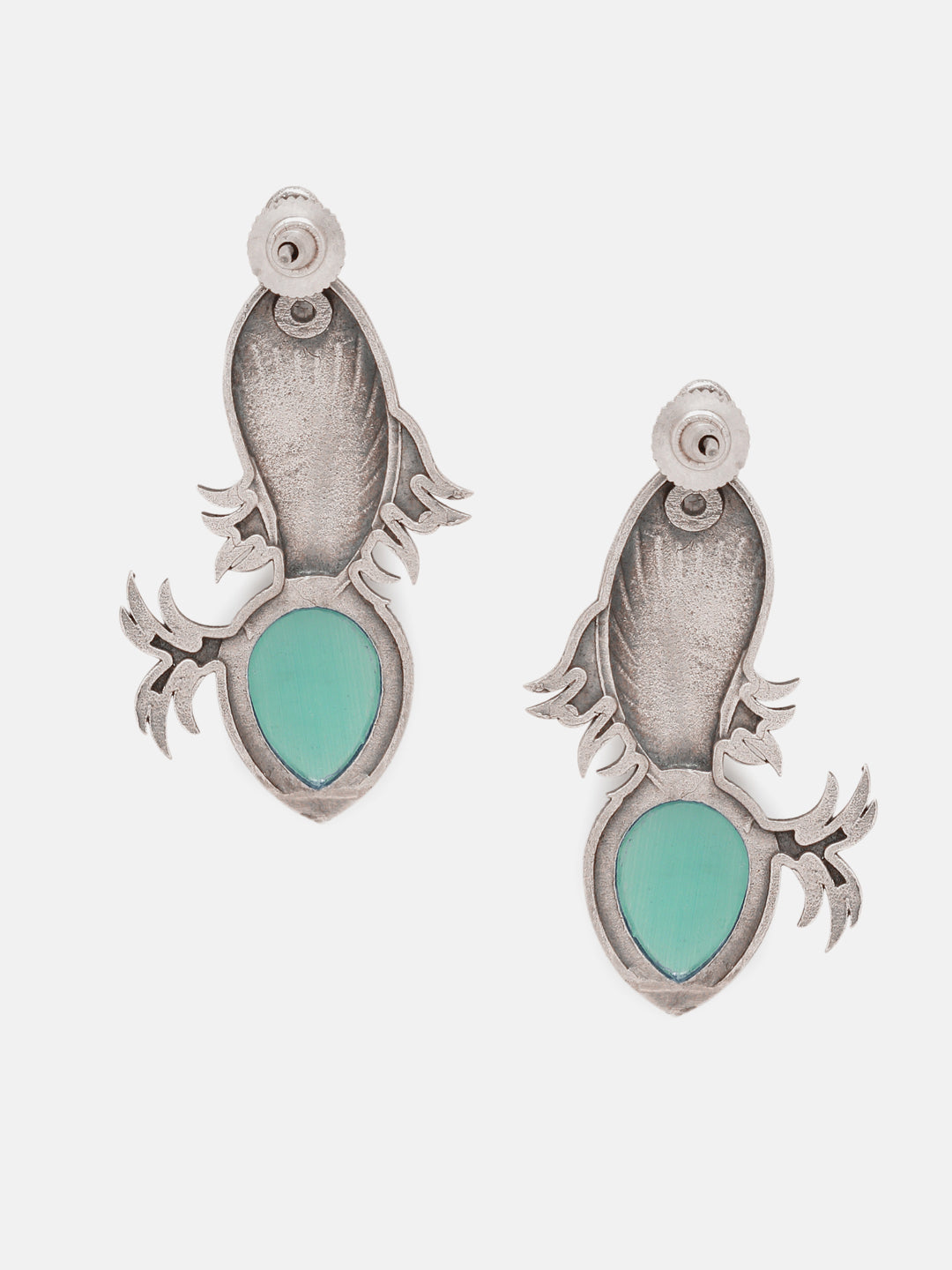 Priyaasi Silver Plated Green Oxidized Fish Shaped Green Onyx Drop Earrings