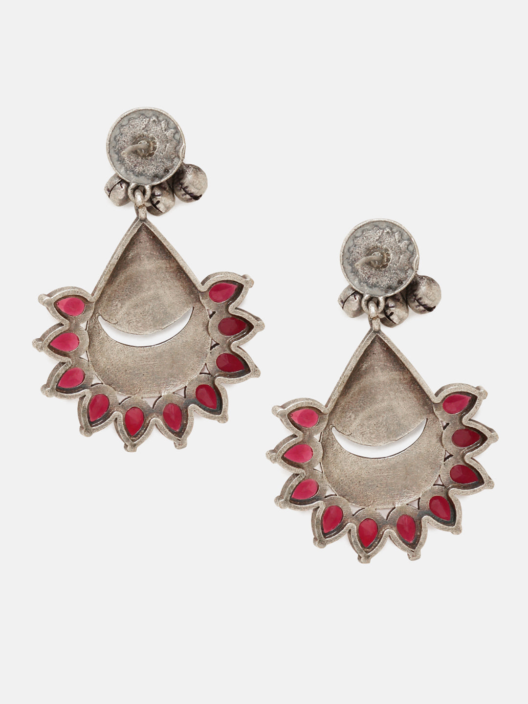 Priyaasi Silver Plated Red Green Oxidized Drop Earrings