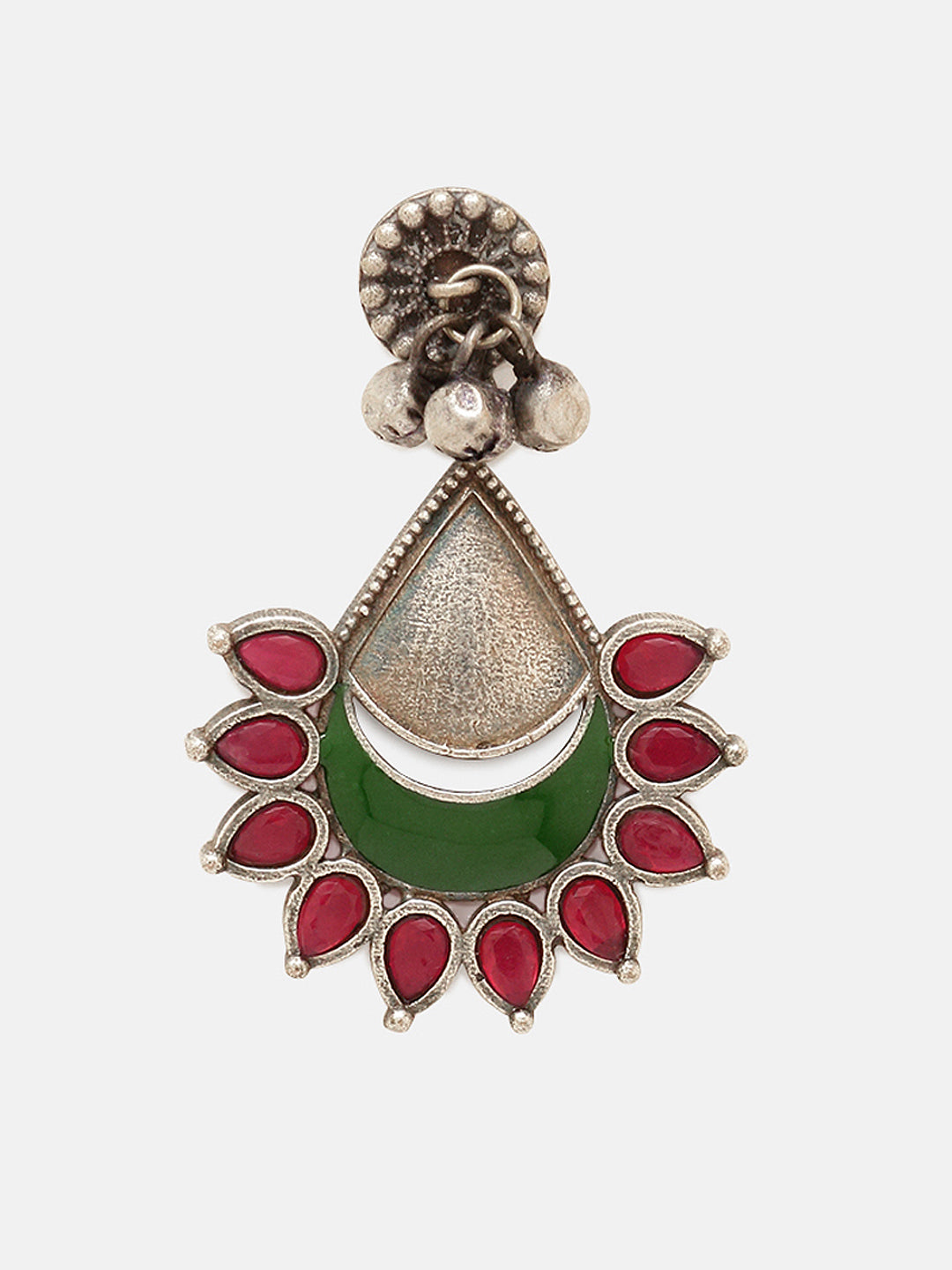 Priyaasi Silver Plated Red Green Oxidized Drop Earrings