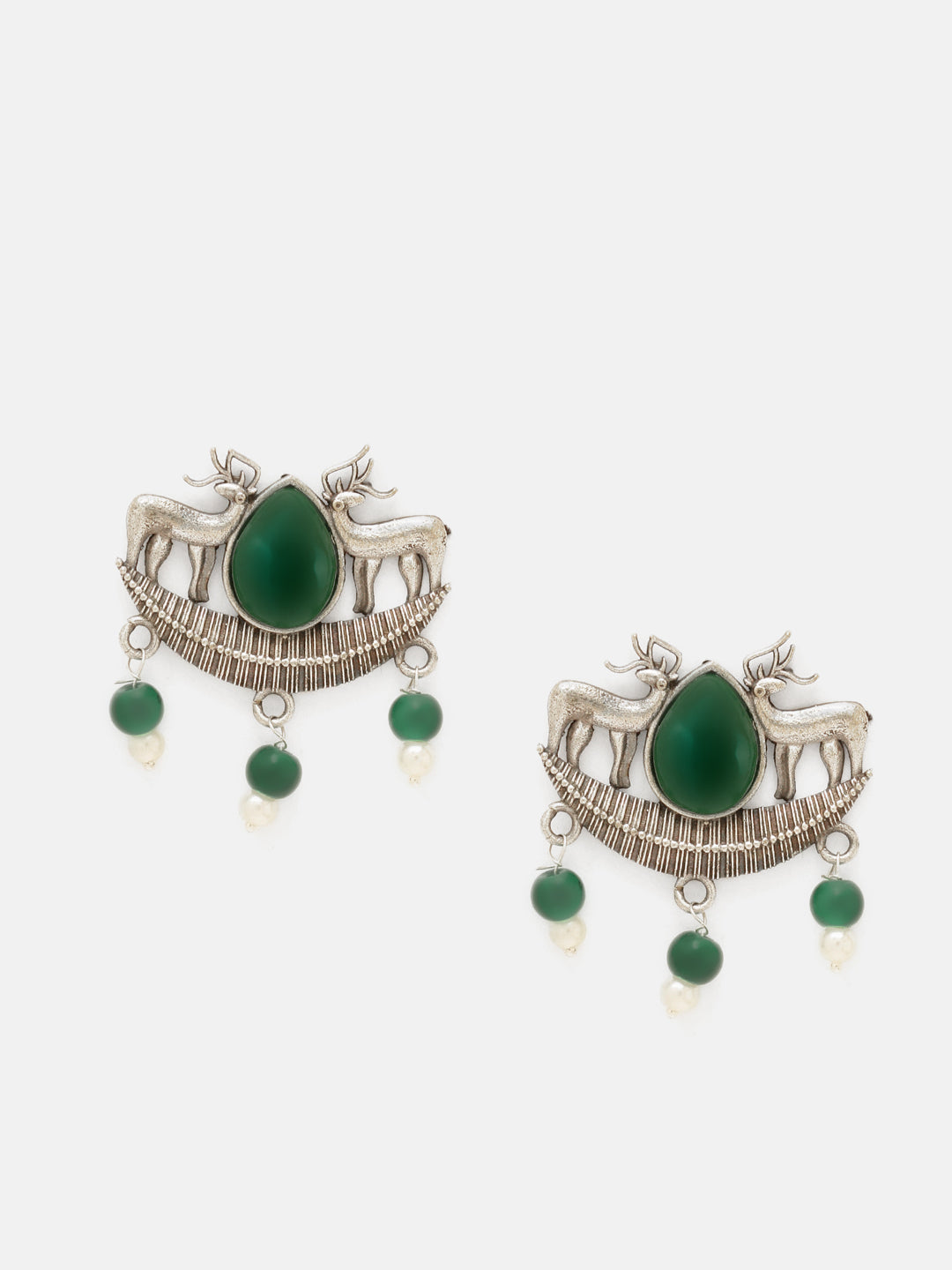 Priyaasi Silver Plated Green Emarld Oxidized Chandbali Earrings