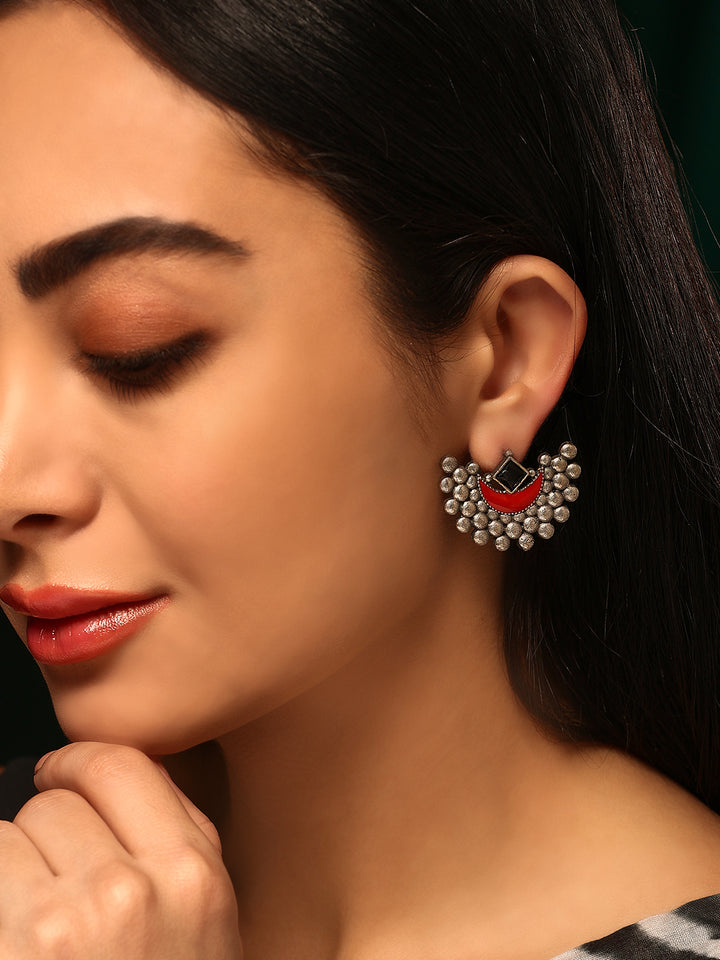 Priyaasi Silver Plated Red Oxidized Kemp Stud Earrings