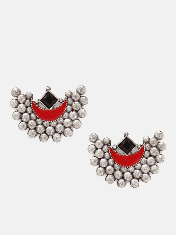 Priyaasi Silver Plated Red Oxidized Kemp Stud Earrings