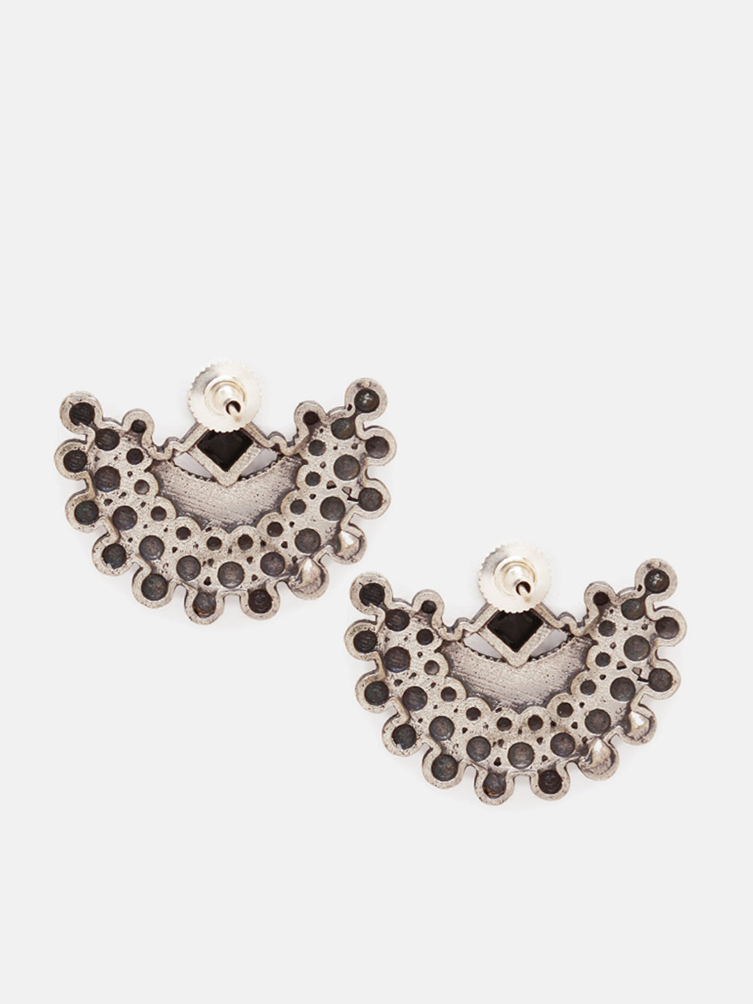 Priyaasi Silver Plated Red Oxidized Kemp Stud Earrings