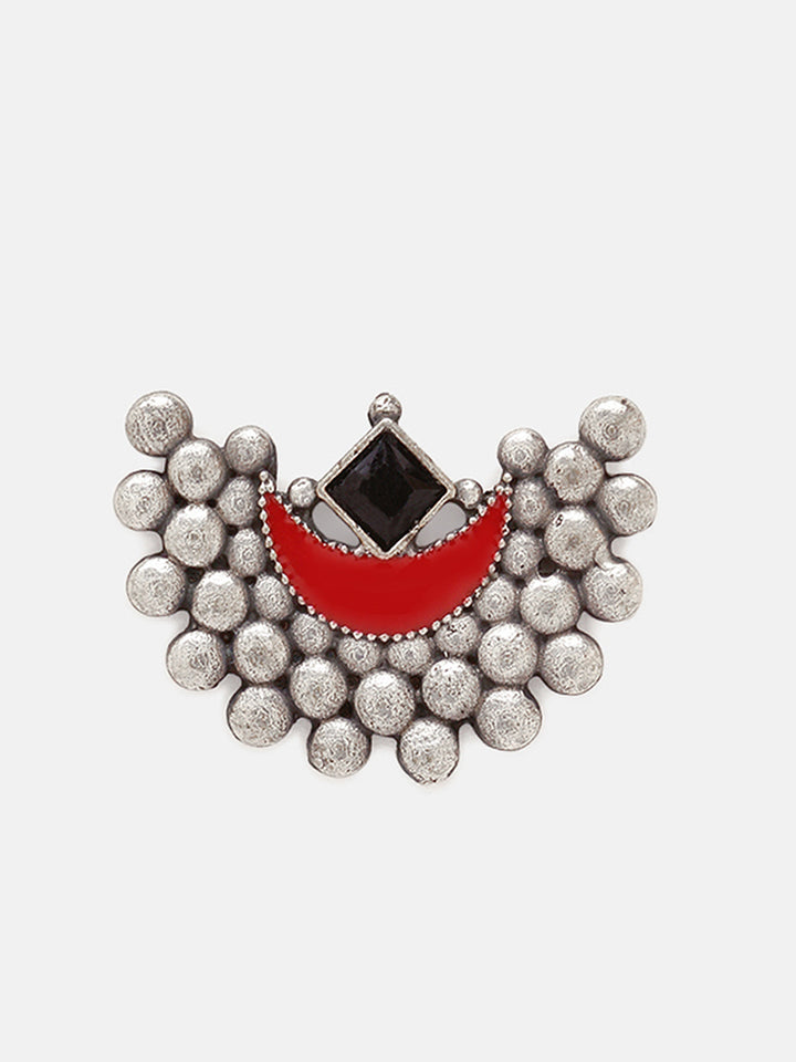 Priyaasi Silver Plated Red Oxidized Kemp Stud Earrings