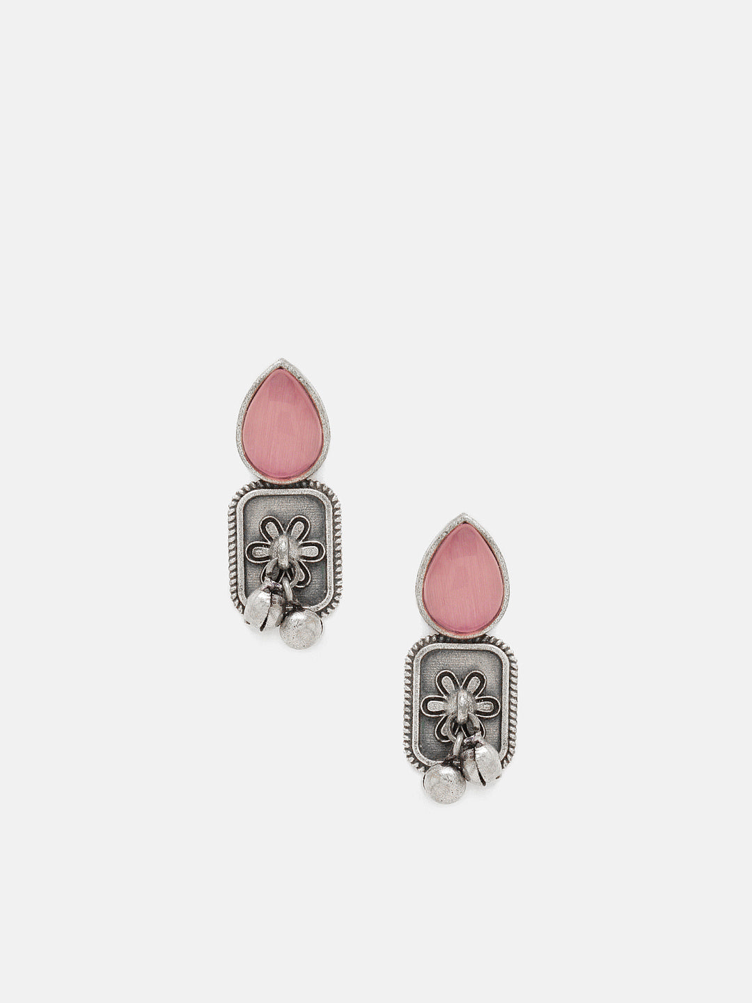 Priyaasi Silver Plated Pink Oxidized Crystal Drop Earrings