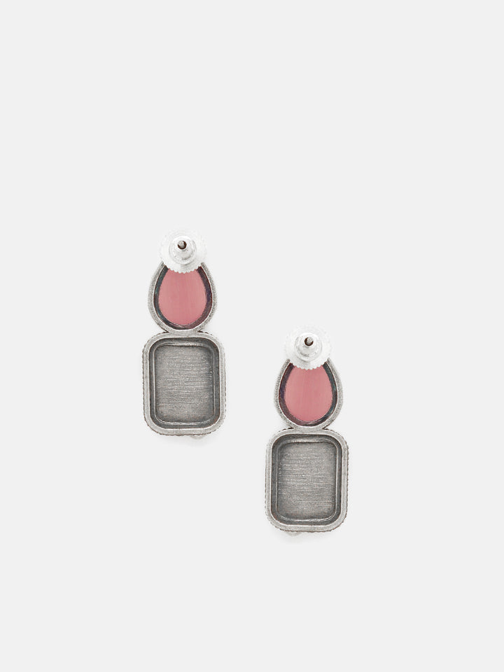 Priyaasi Silver Plated Pink Oxidized Crystal Drop Earrings