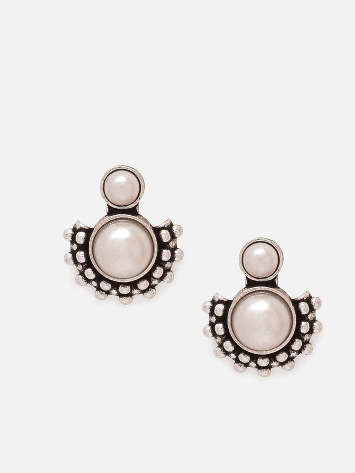 Priyaasi Silver Plated Oxidized Pearl Stud Earrings