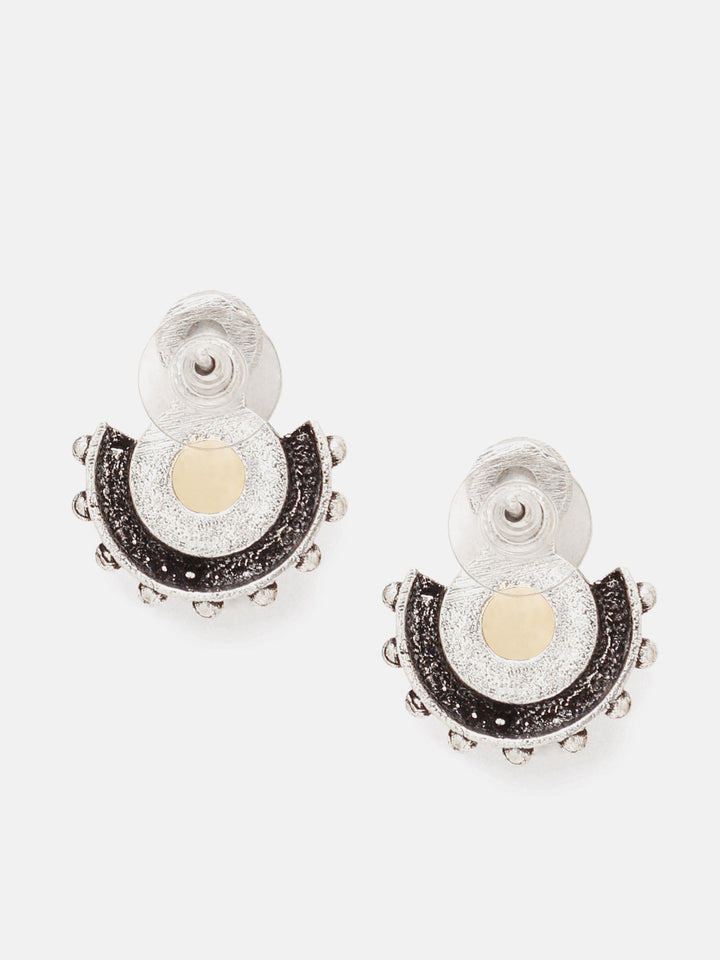 Priyaasi Silver Plated Oxidized Pearl Stud Earrings