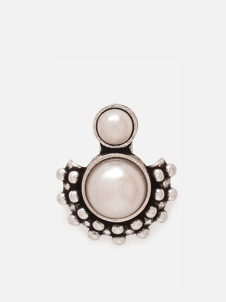 Priyaasi Silver Plated Oxidized Pearl Stud Earrings