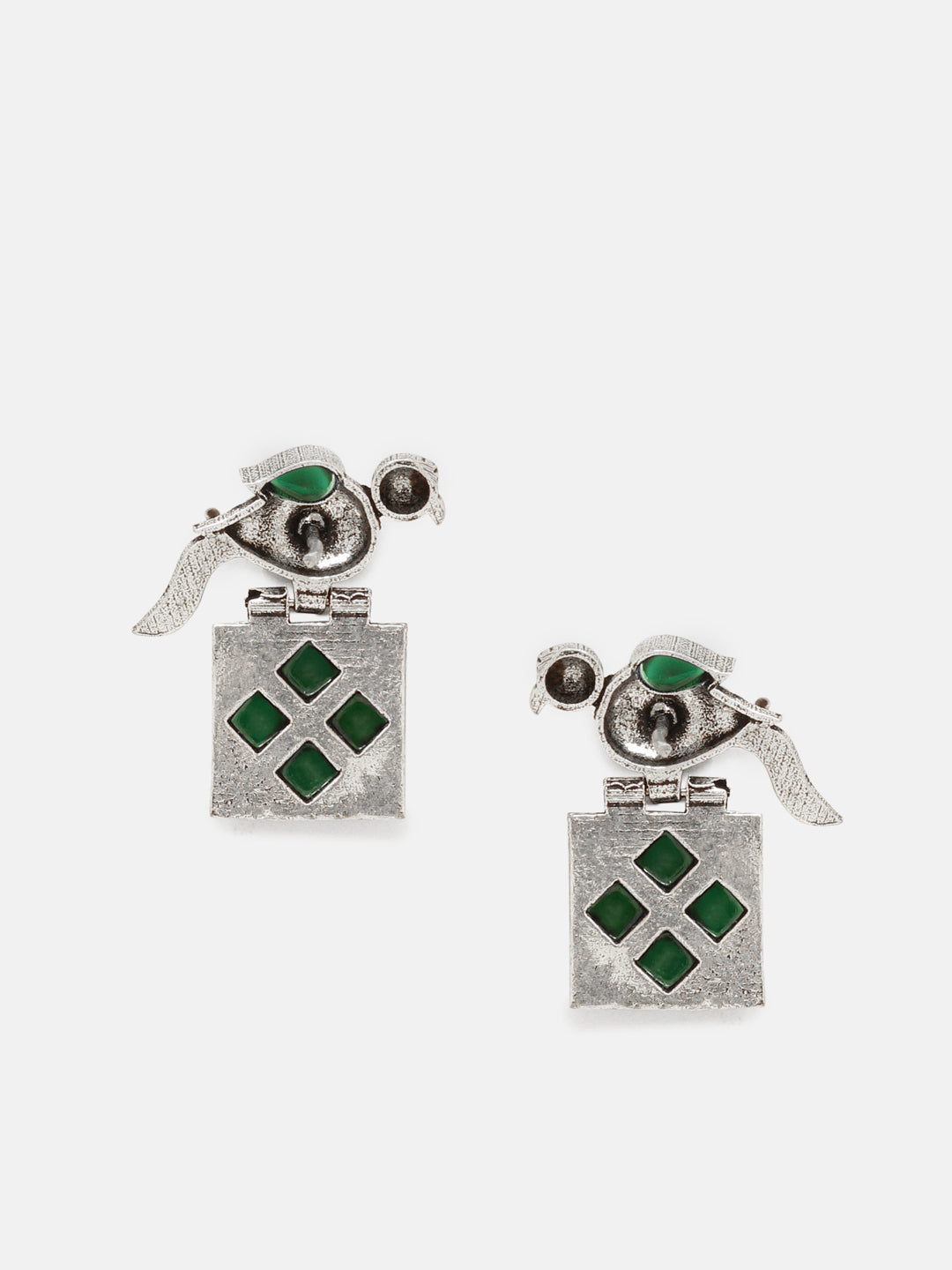 Priyaasi Silver Plated Green Oxidized Emarld Drop Earrings