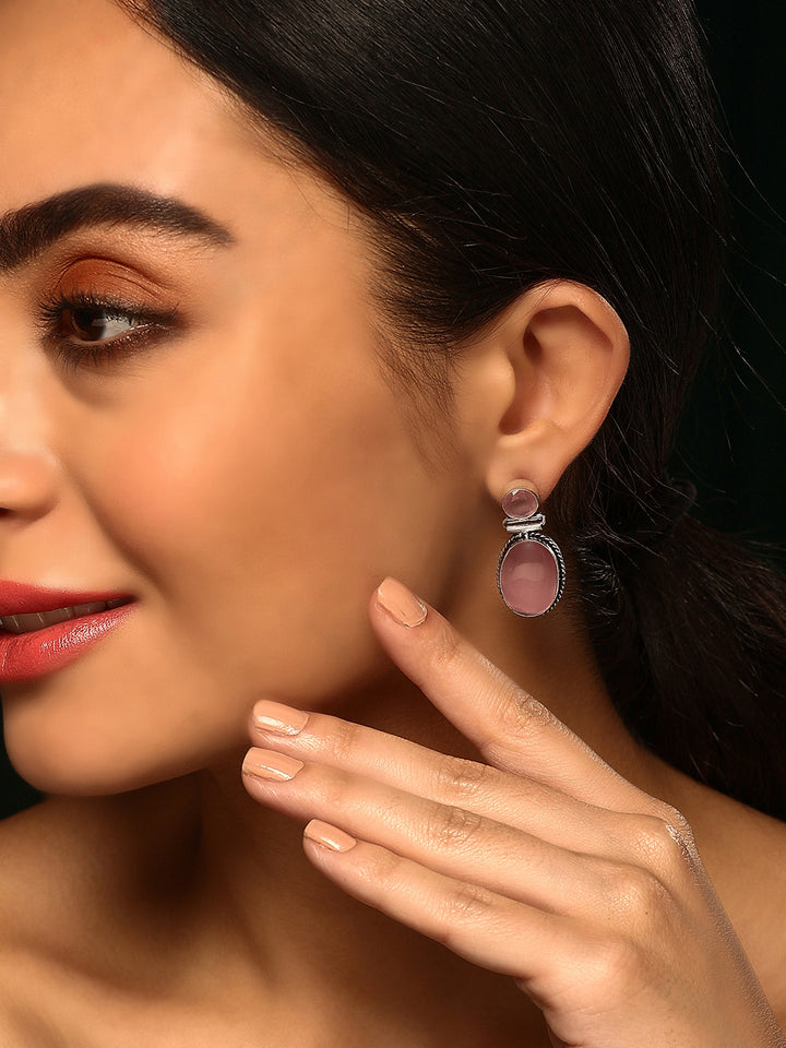 Priyaasi Silver Plated Pink Oxidized Crystal Drop Earrings