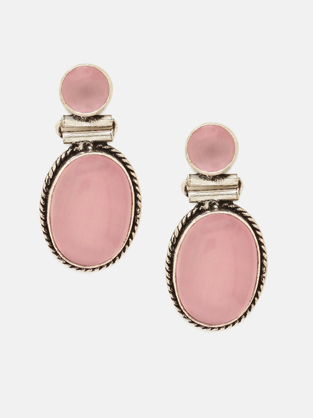 Priyaasi Silver Plated Pink Oxidized Crystal Drop Earrings