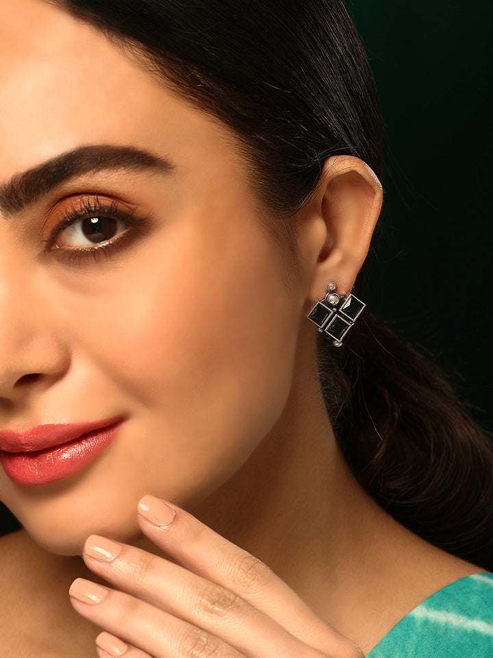 Priyaasi Silver Plated Black Oxidized Stud Earrings