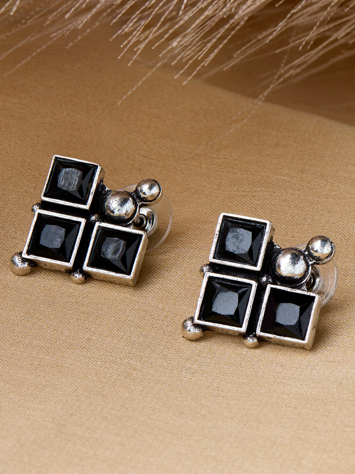 Priyaasi Silver Plated Black Oxidized Stud Earrings