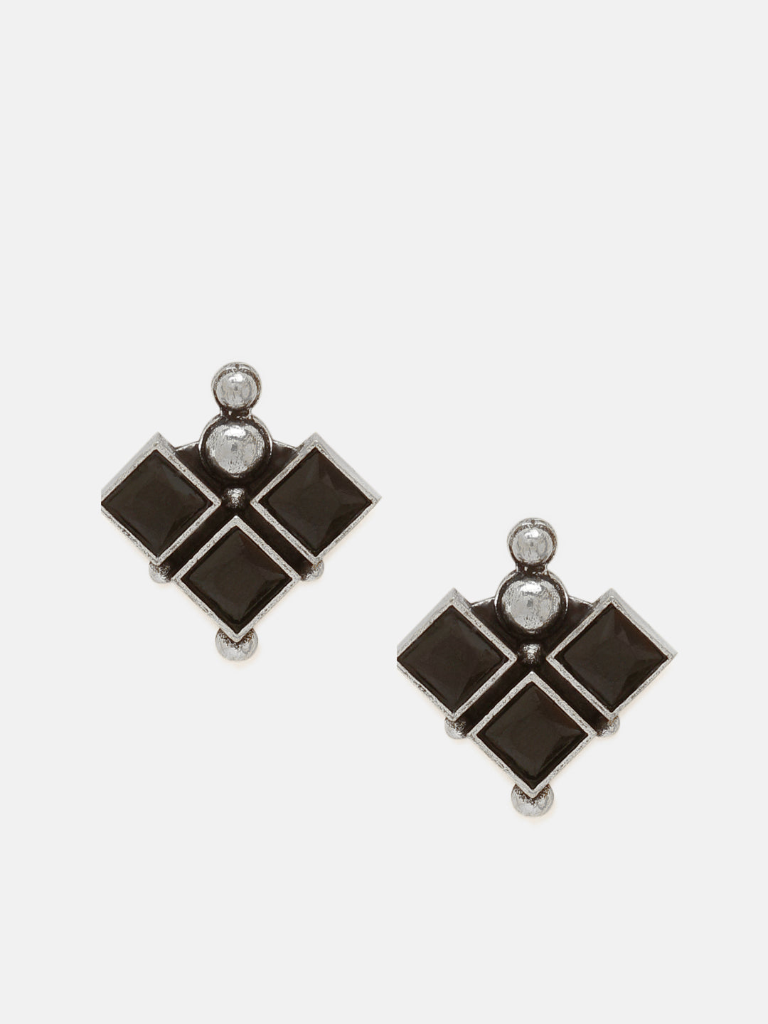 Priyaasi Silver Plated Black Oxidized Stud Earrings