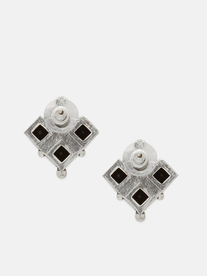 Priyaasi Silver Plated Black Oxidized Stud Earrings