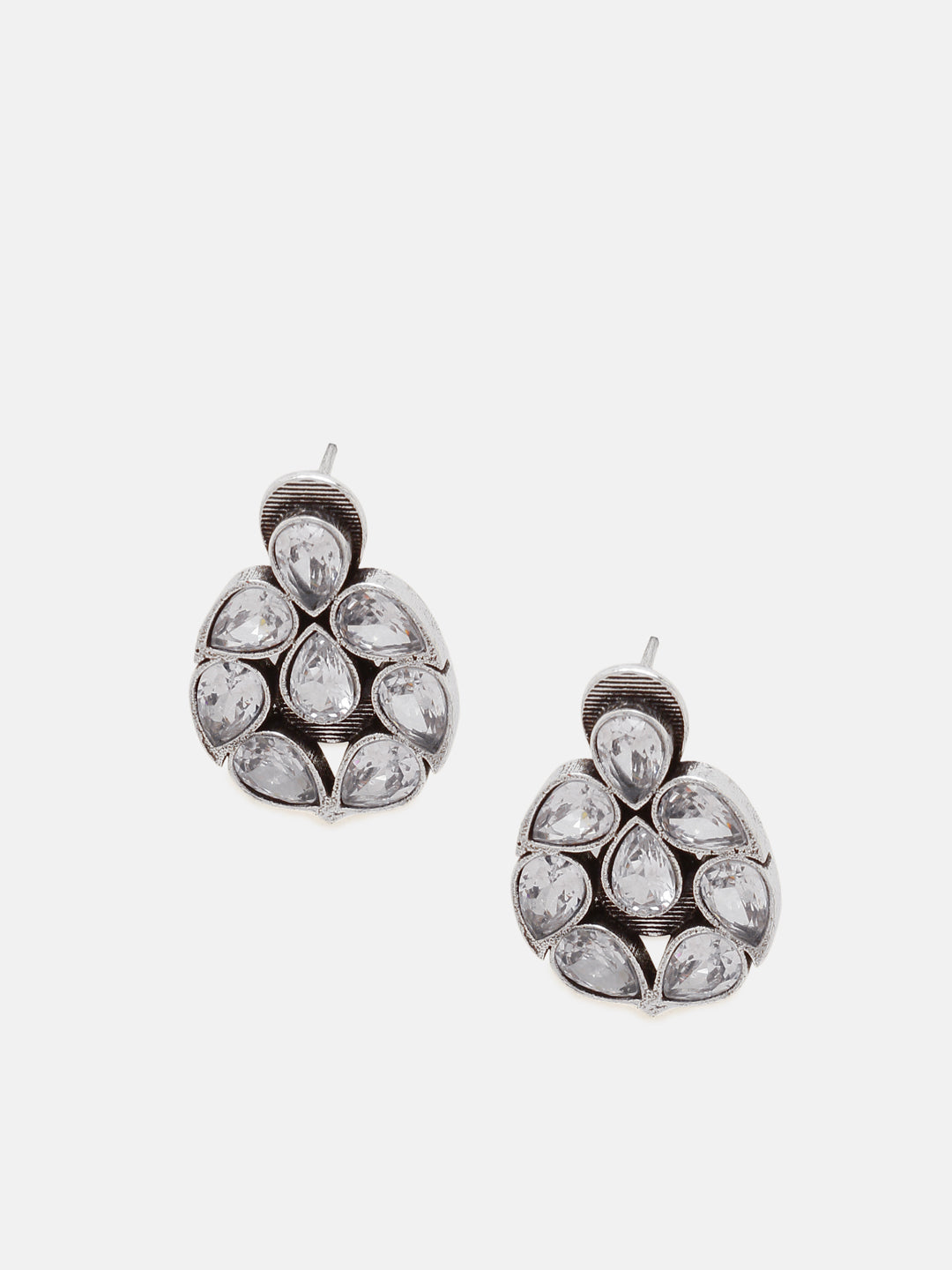 Priyaasi Silver Plated Oxidized Crystal Stud Earrings