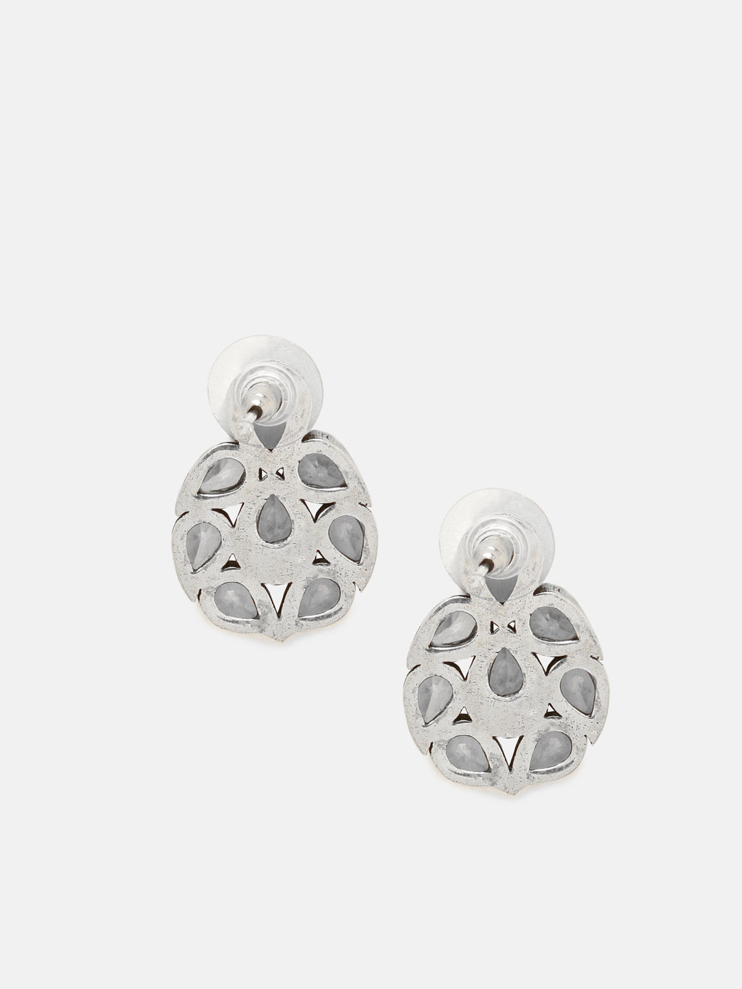 Priyaasi Silver Plated Oxidized Crystal Stud Earrings