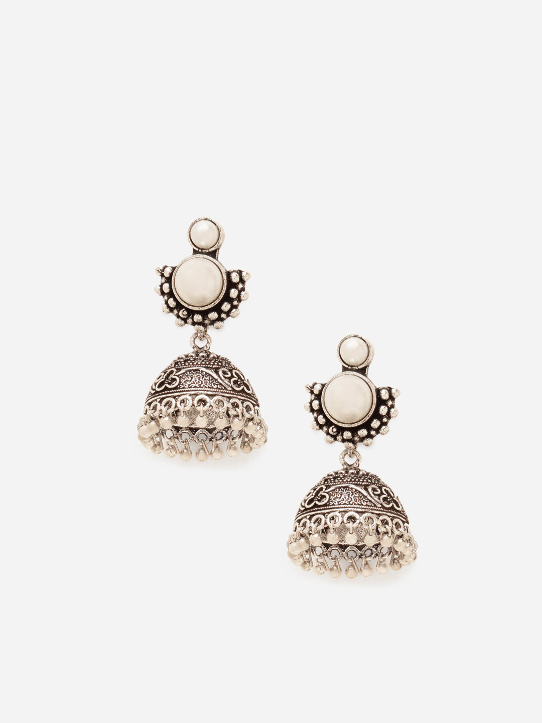 Priyaasi Silver Plated Oxidized Pearl Jhumka Earrings