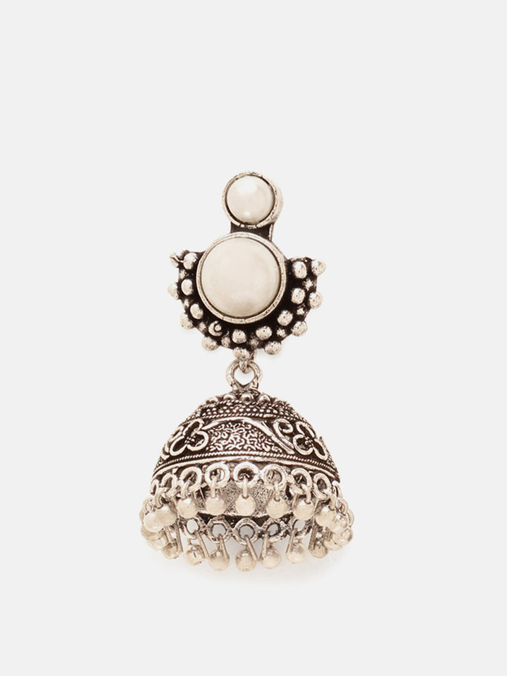 Priyaasi Silver Plated Oxidized Pearl Jhumka Earrings