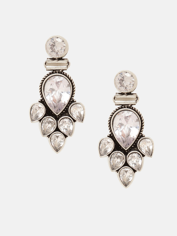 Priyaasi Silver Plated Oxidized Crystal Drop Earrings