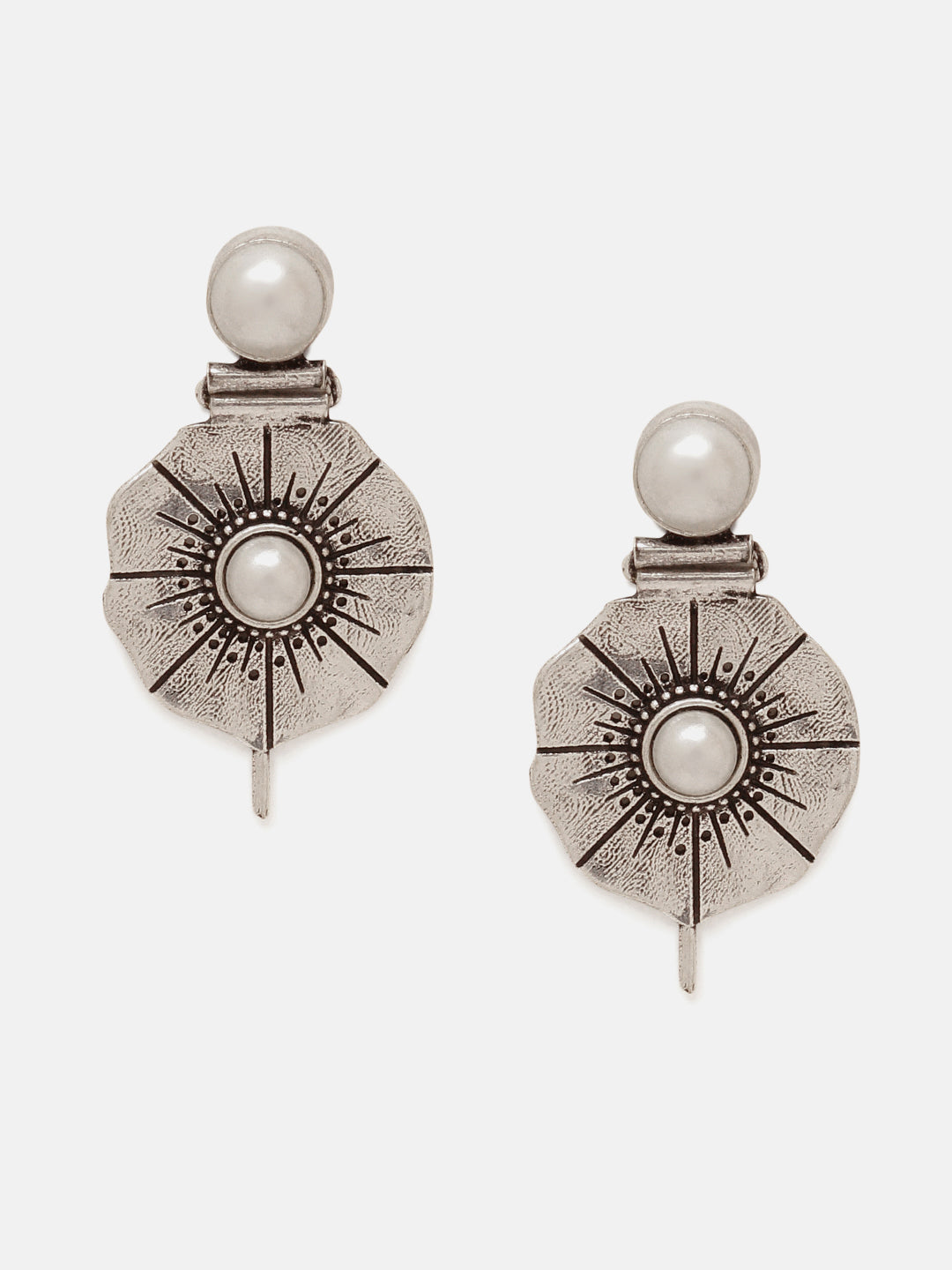 Priyaasi Silver Plated White Pearl Oxidized Stud Earrings