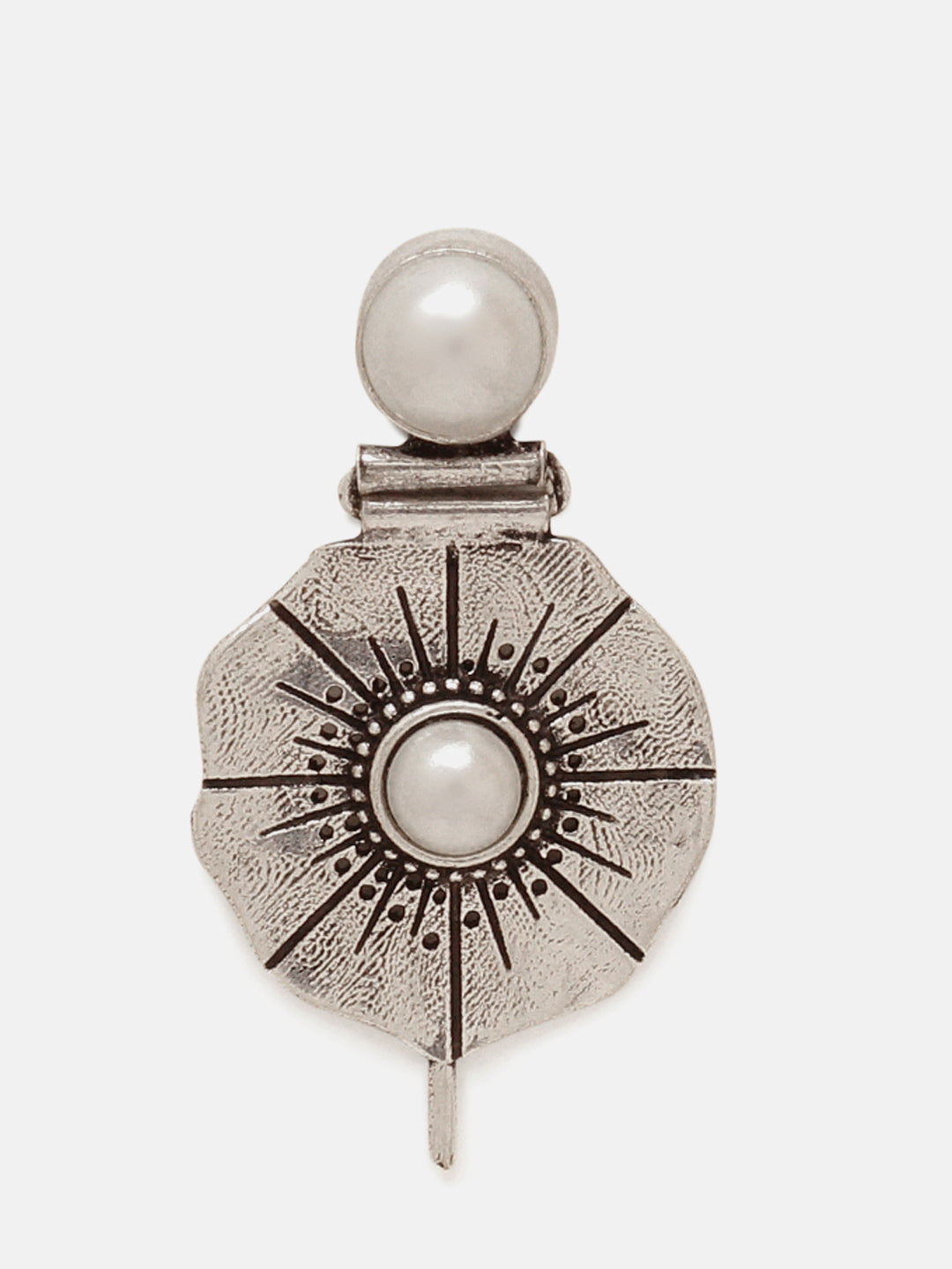 Priyaasi Silver Plated White Pearl Oxidized Stud Earrings