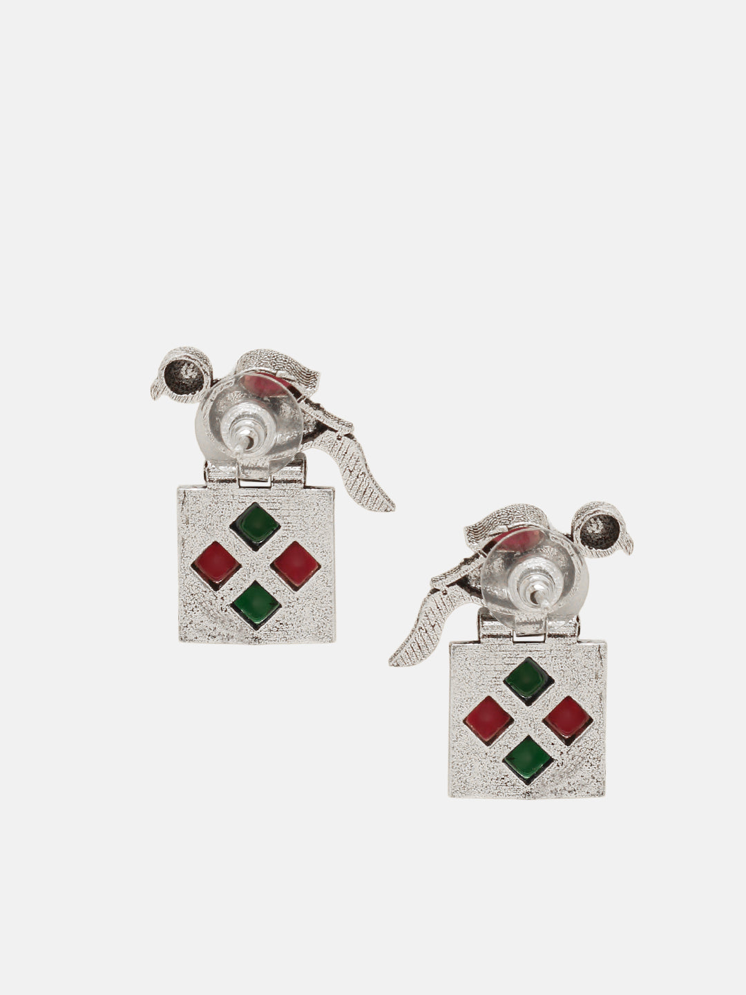 Priyaasi Silver Plated Ruby Green Oxidized Crystal Drop Earrings