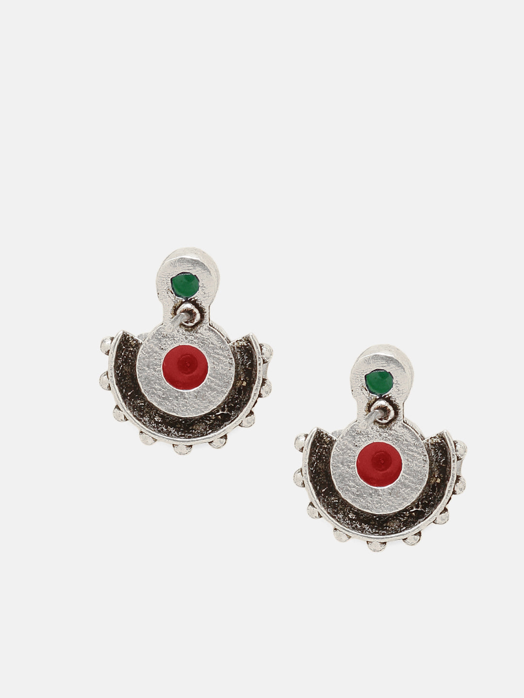 Priyaasi Silver Plated Red Green Oxidized Ruby Stud Earrings