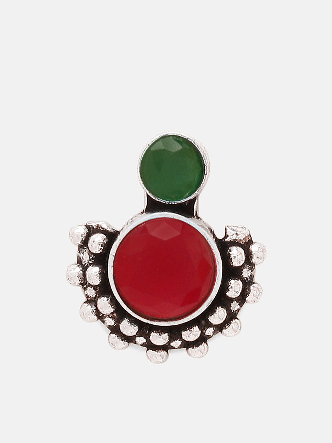 Priyaasi Silver Plated Red Green Oxidized Ruby Stud Earrings