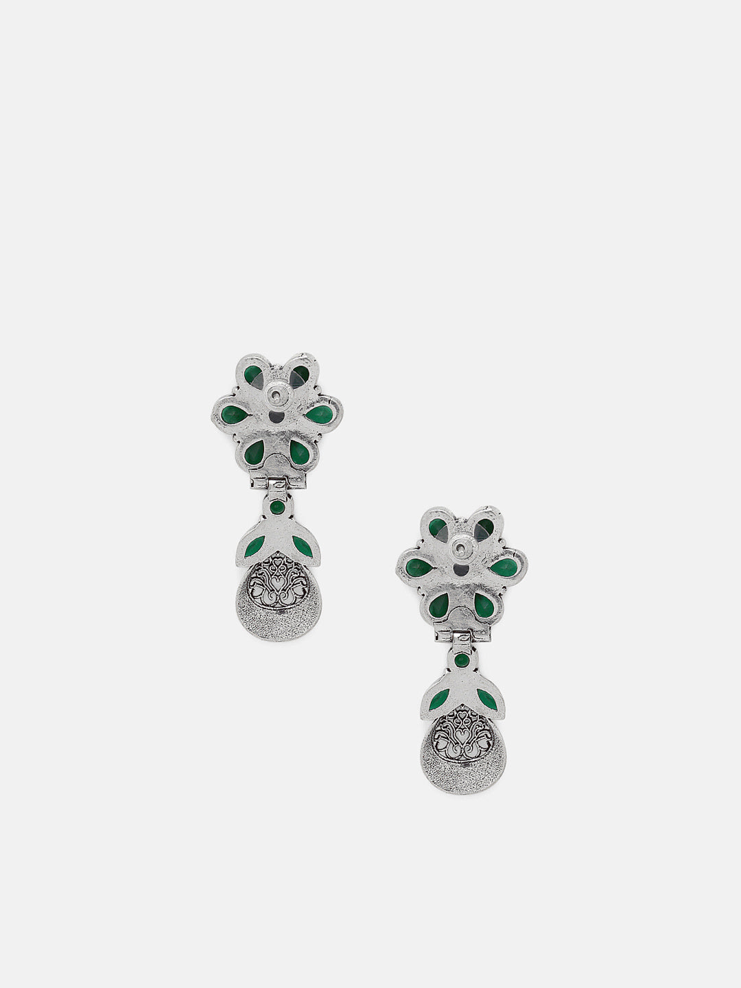 Priyaasi Silver Plated Green Oxidized Emarld Drop Earrings