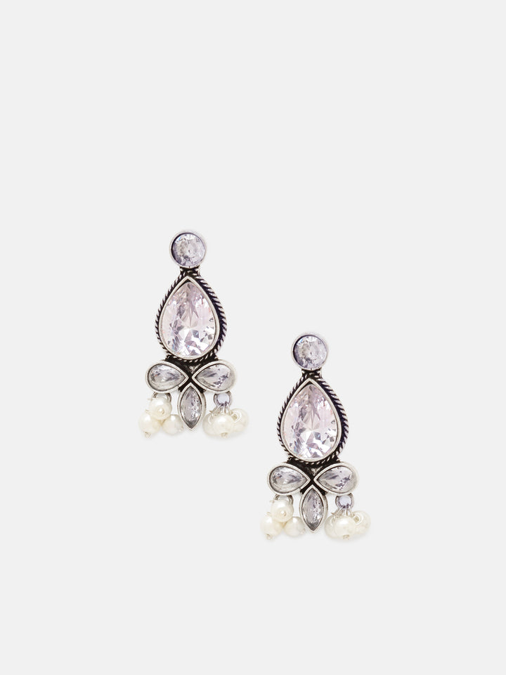 Priyaasi Silver Plated Oxidized Crystal Drop Earrings