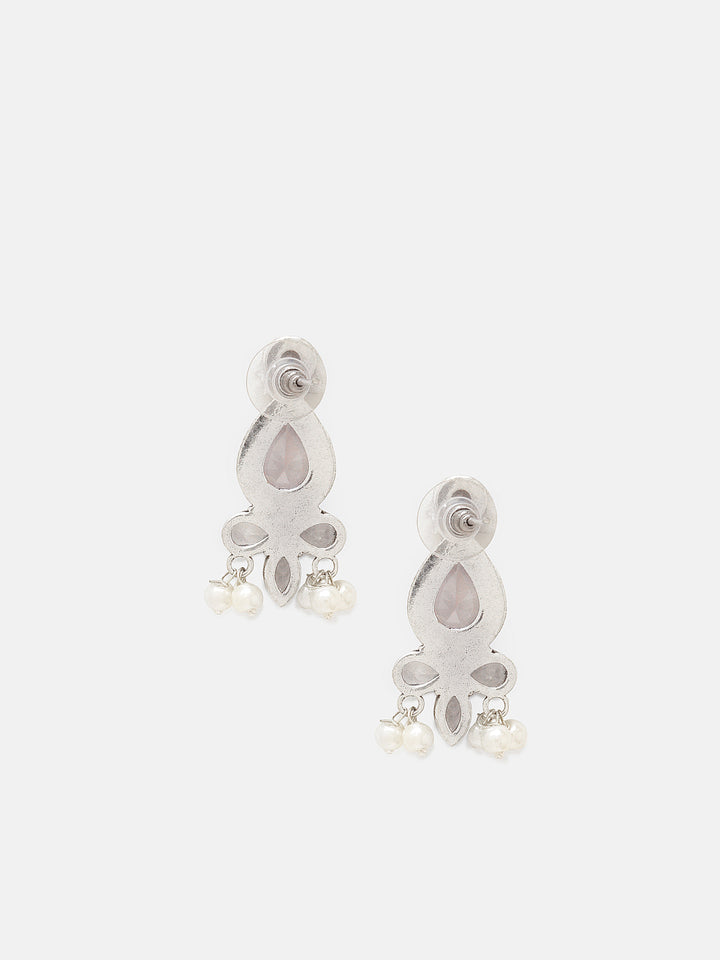 Priyaasi Silver Plated Oxidized Crystal Drop Earrings