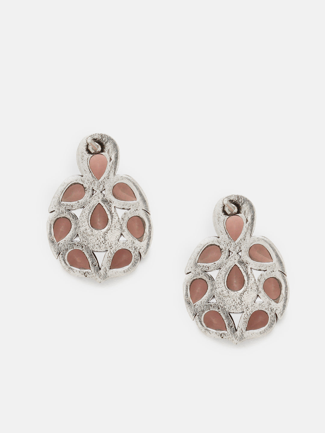 Priyaasi Silver Plated Rose Quartz Oxidized Stud Earrings