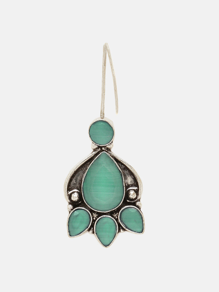 Priyaasi Silver Plated Green Emarld Oxidized Drop Earrings