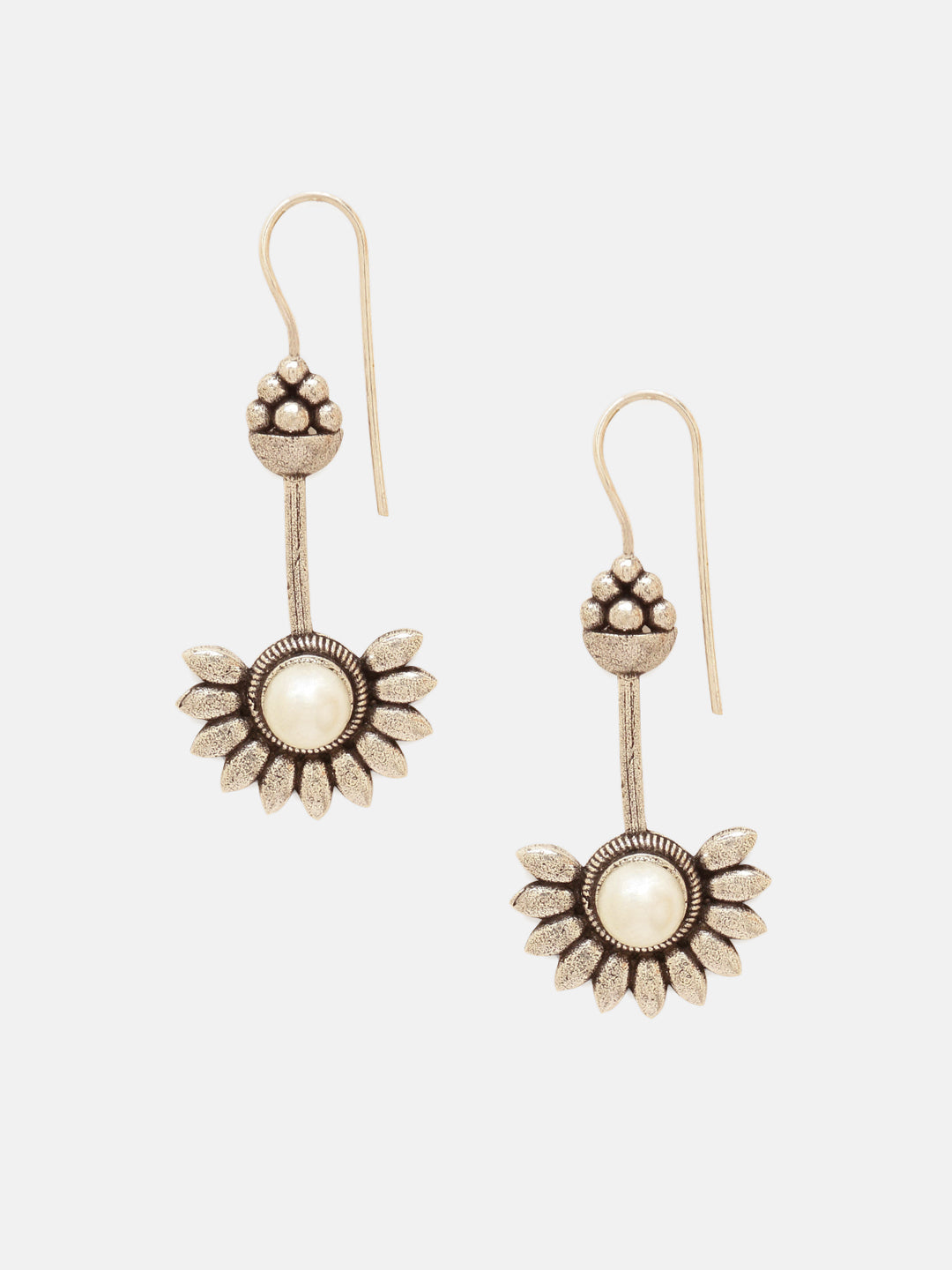 Priyaasi Silver Plated White Oxidized Pearl Drop Earrings