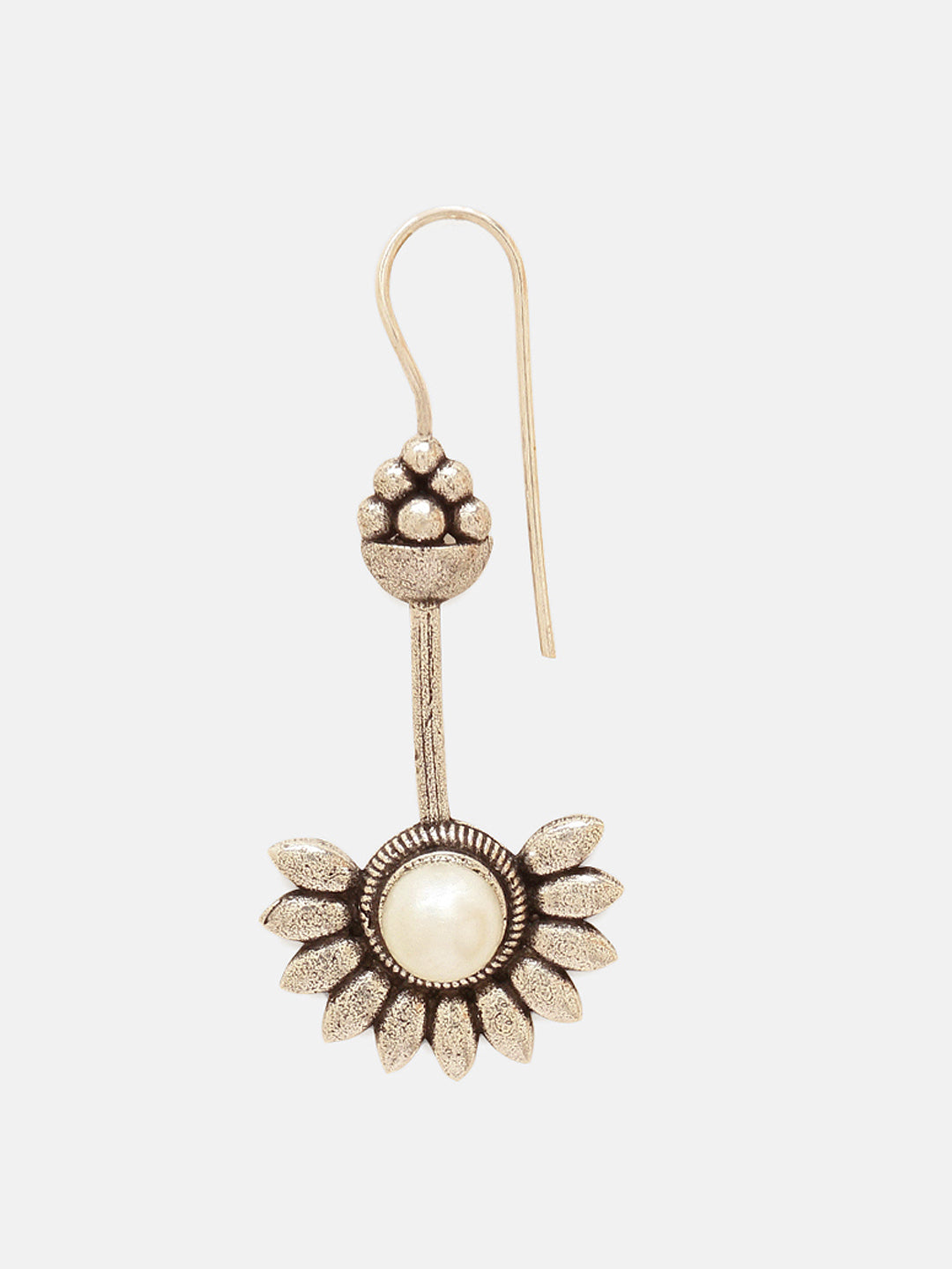 Priyaasi Silver Plated White Oxidized Pearl Drop Earrings