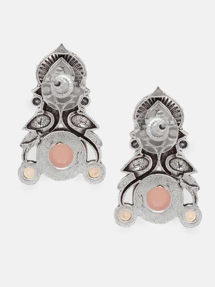 Priyaasi Silver Plated Pink Oxidized Crystal Drop Earrings