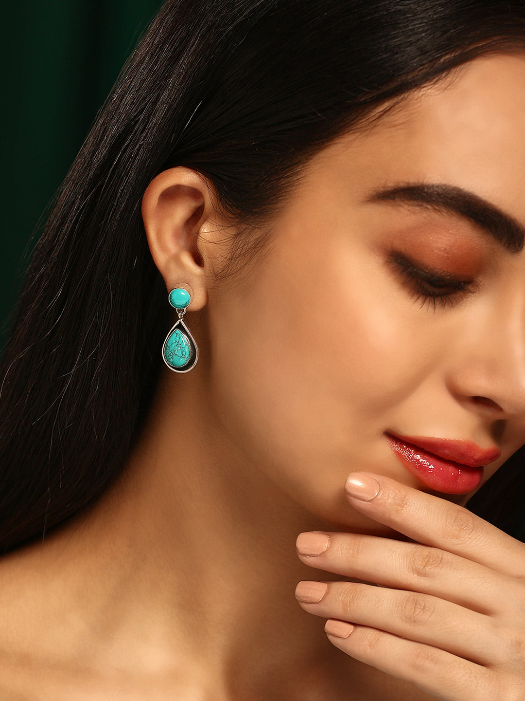 Priyaasi Silver Plated Blue Oxidized Marble Drop Earrings